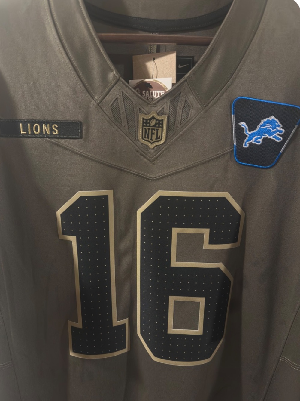 Nike Dri-FIT NFL Detroit Lions Goff 16 Salute to Service Football Jersey Size L - Picture 4 of 7
